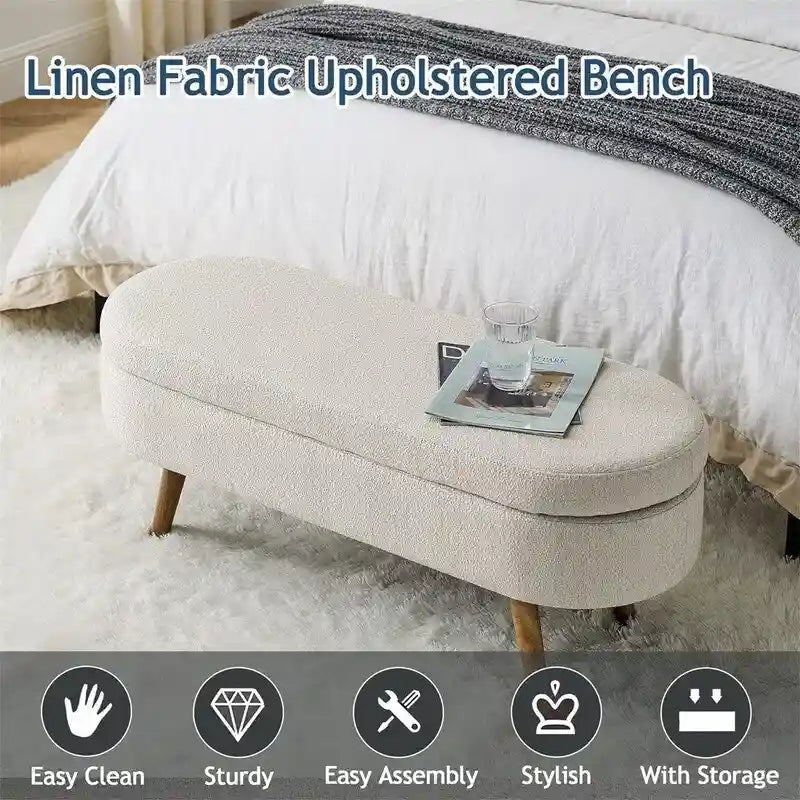Banc de rangement capitonné avec pieds en bois
