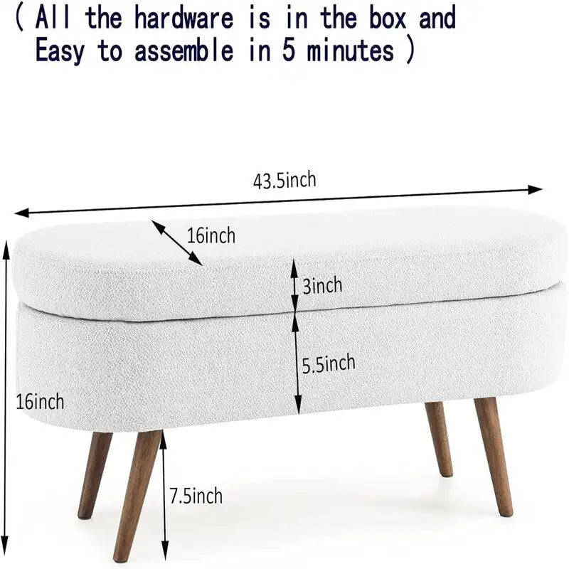Banc de rangement capitonné avec pieds en bois