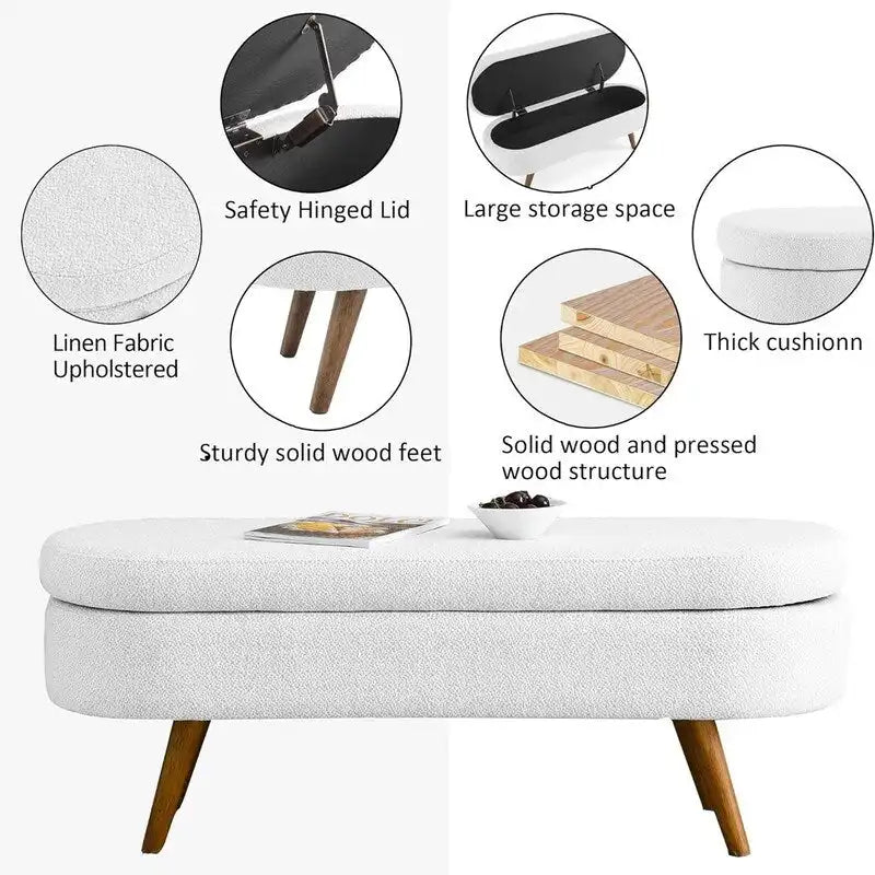Banc de rangement capitonné avec pieds en bois
