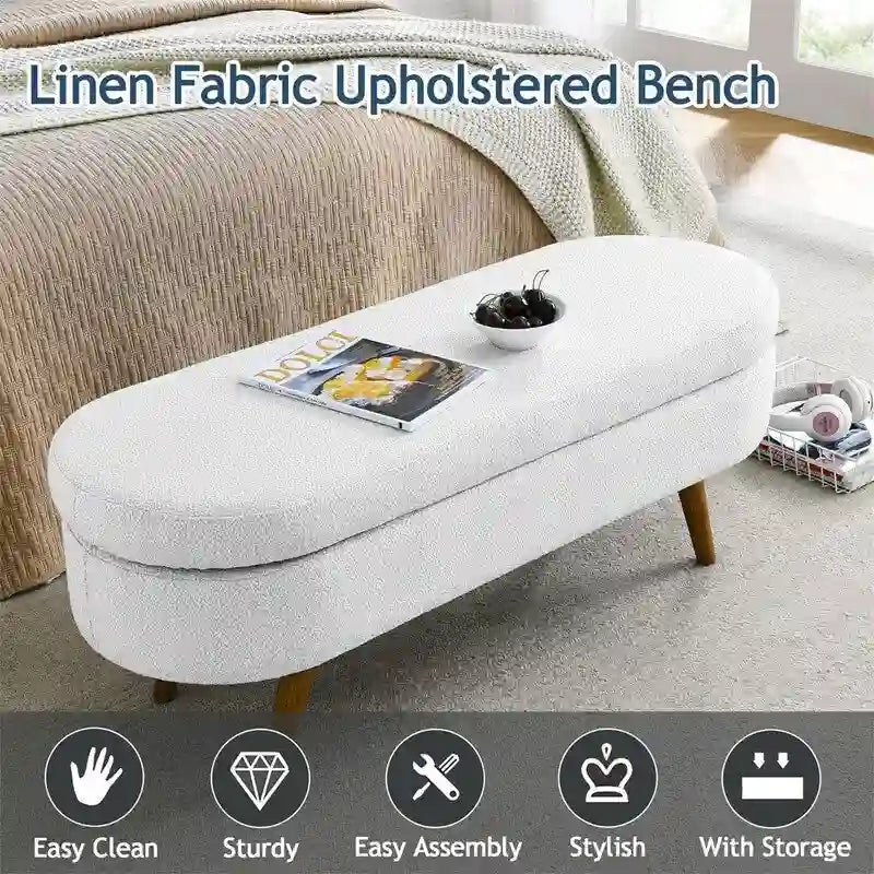 Banc de rangement capitonné avec pieds en bois
