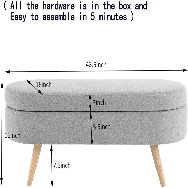 Banc de rangement capitonné avec pieds en bois