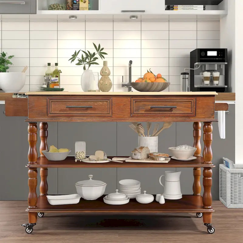 Îlot de cuisine roulant de 56 pouces avec rangement