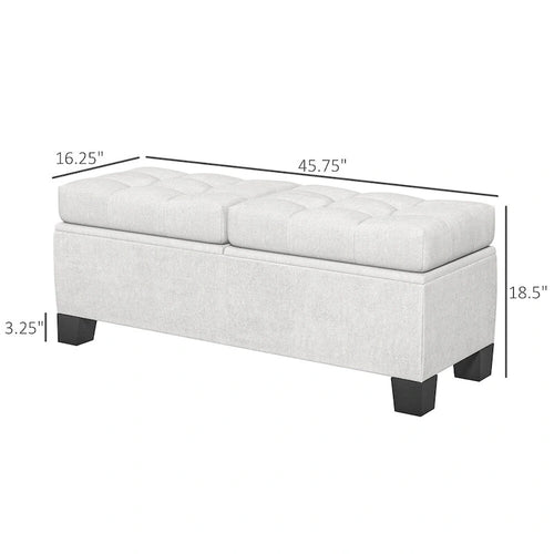 Banc ottoman de rangement capitonné de 117 cm avec cadre en acier
