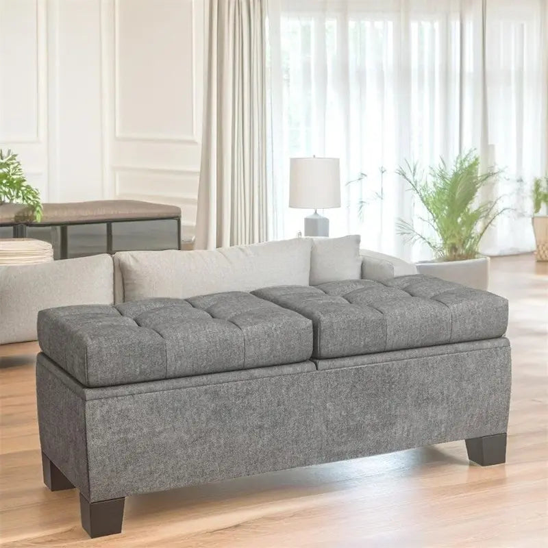 Banc ottoman de rangement capitonné de 117 cm avec cadre en acier