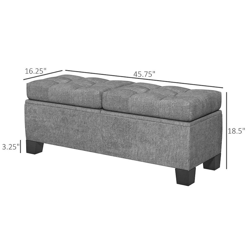 Banc ottoman de rangement capitonné de 117 cm avec cadre en acier