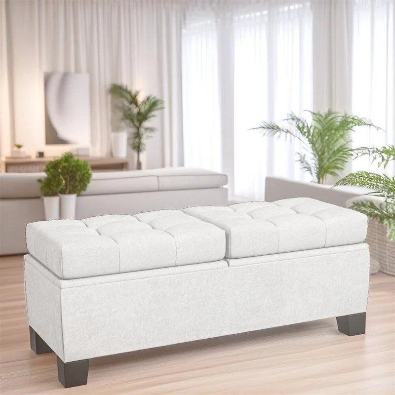 Banc ottoman de rangement capitonné de 117 cm avec cadre en acier