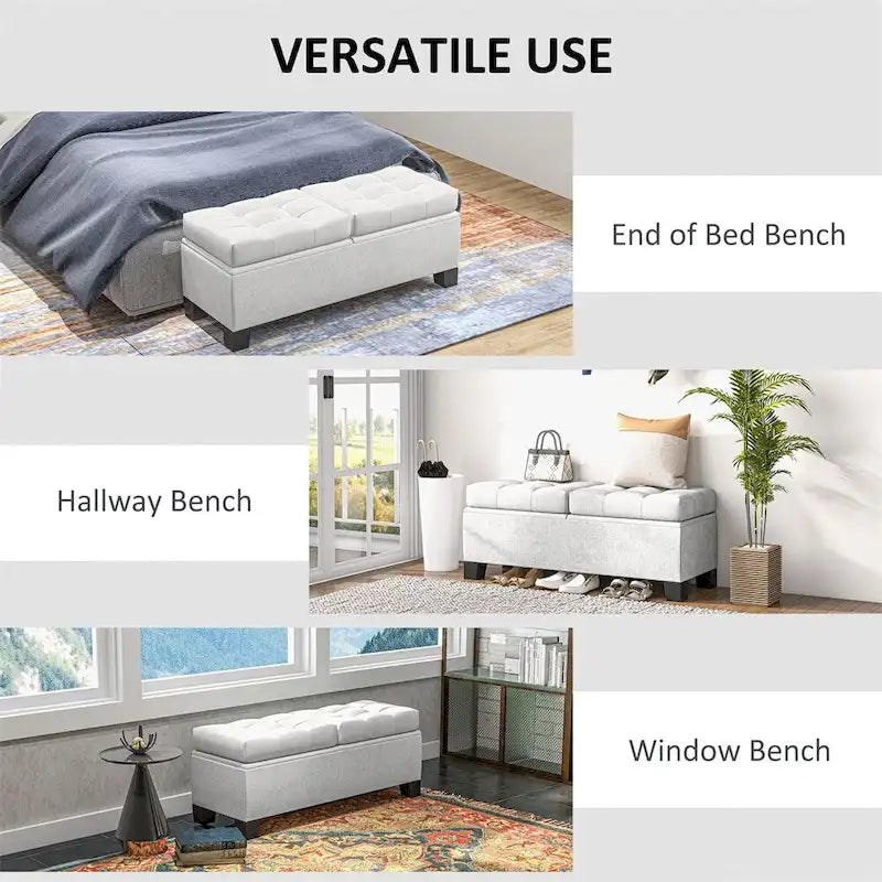 Banc ottoman de rangement capitonné de 117 cm avec cadre en acier