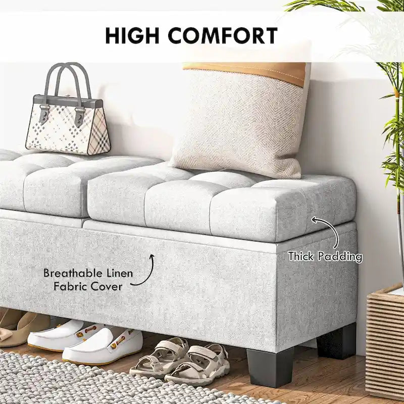 Banc ottoman de rangement capitonné de 117 cm avec cadre en acier