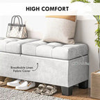 Banc ottoman de rangement capitonné de 117 cm avec cadre en acier