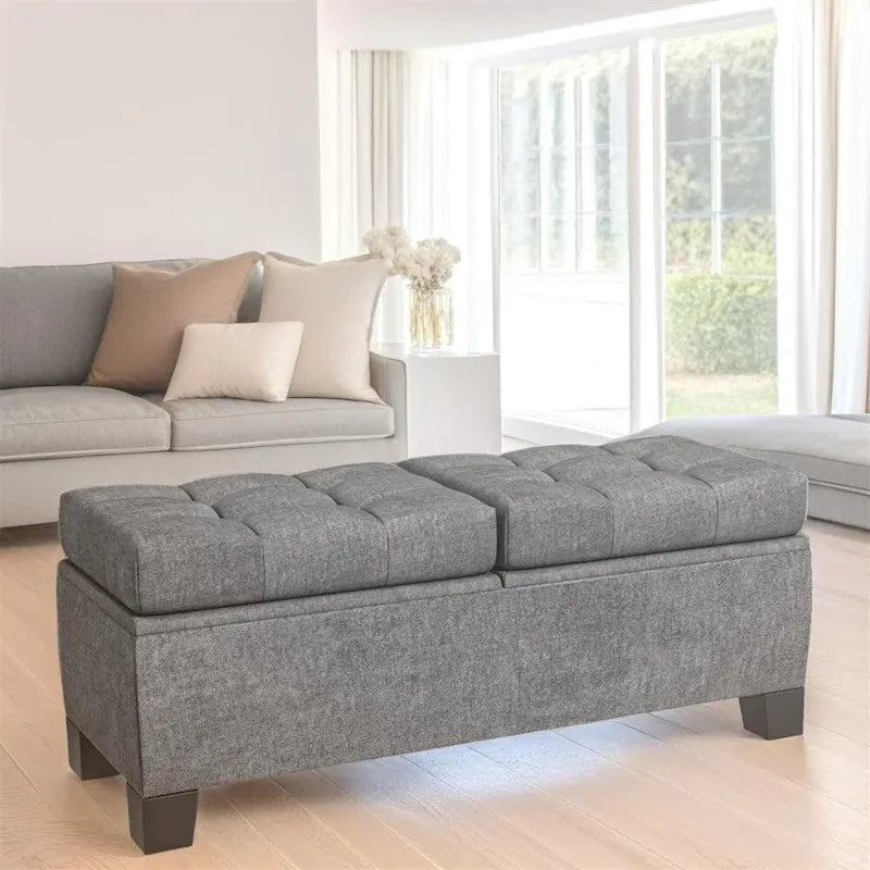 Banc ottoman de rangement capitonné de 117 cm avec cadre en acier