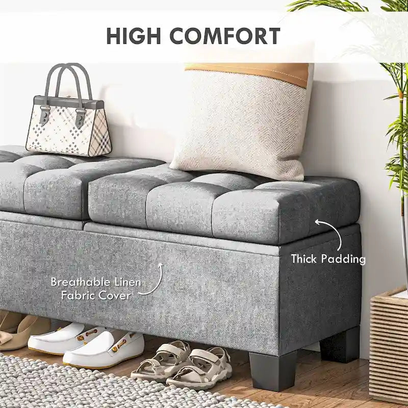 Banc ottoman de rangement capitonné de 117 cm avec cadre en acier