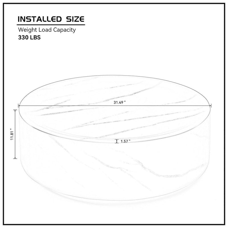 Table basse ronde en fibre de verre de 31,49" – Aucun assemblage requis