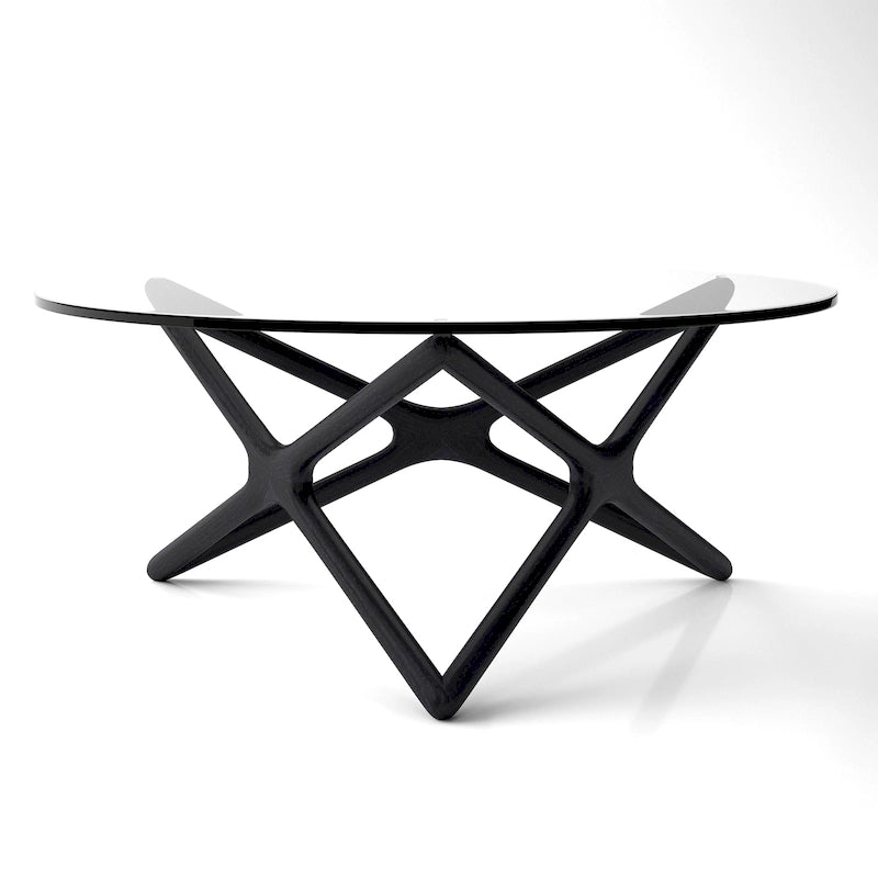 Table basse en bois massif avec plateau en verre trempé
