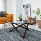 Table basse en bois massif avec plateau en verre trempé