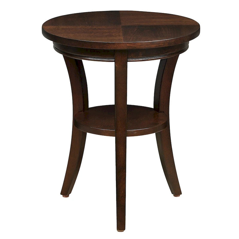 Table d'appoint ronde avec étagère ouverte - Table d'appoint compacte pour salon et chambre à coucher (Espresso)