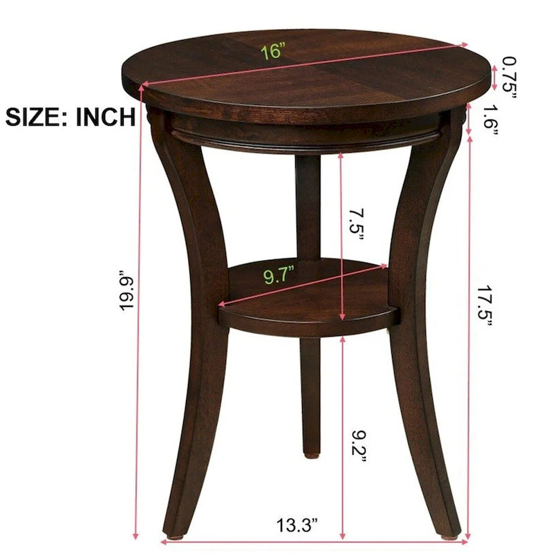 Table d'appoint ronde avec étagère ouverte - Table d'appoint compacte pour salon et chambre à coucher (Espresso)