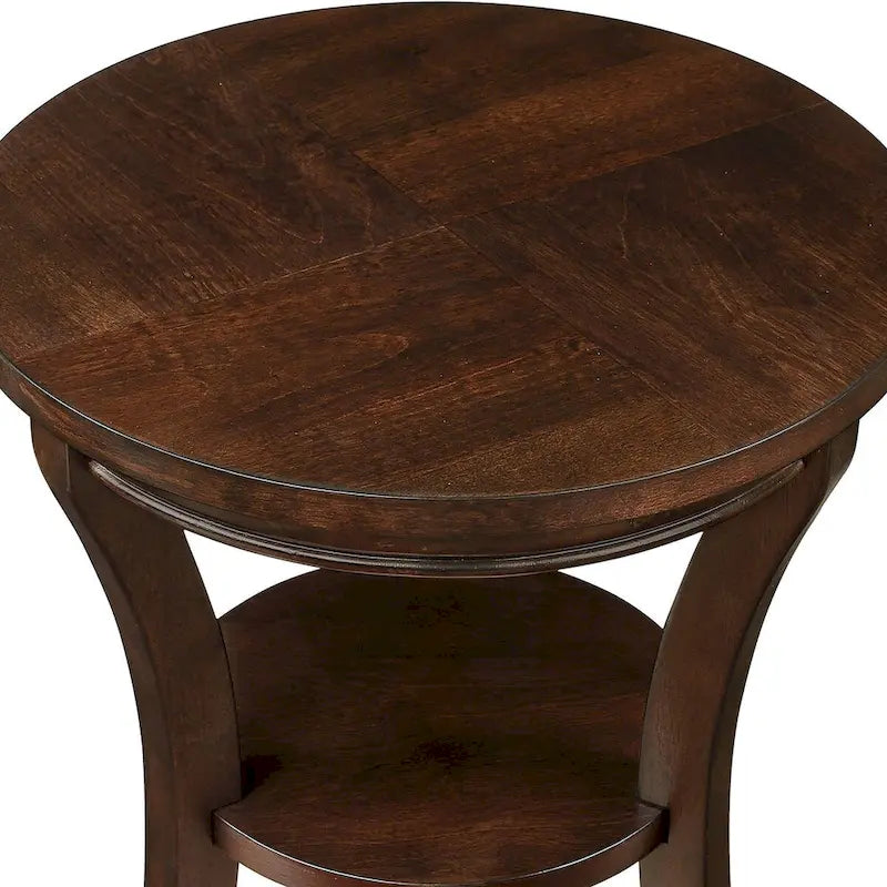 Table d'appoint ronde avec étagère ouverte - Table d'appoint compacte pour salon et chambre à coucher (Espresso)