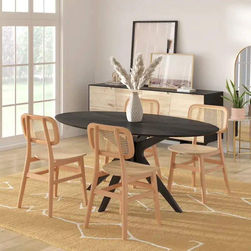 Table de salle à manger ovale avec plateau en placage de bois