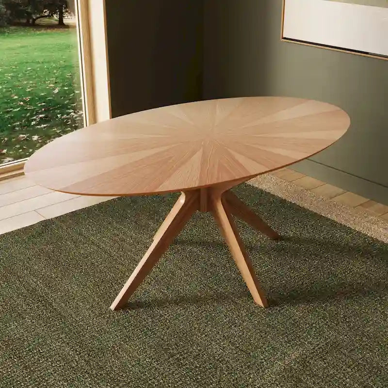 Table de salle à manger ovale avec plateau en placage de bois
