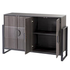 Buffet à cannelures avec 4 portes et étagères réglables, gris