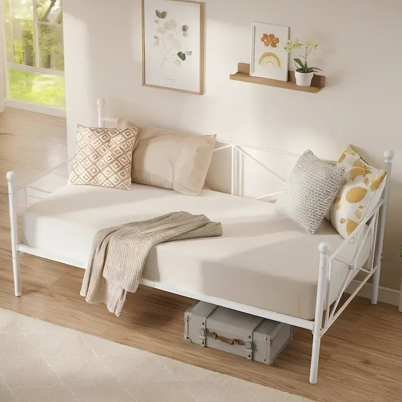 Cadre de lit de repos en métal, taille double, avec lattes en acier pour salon et chambre d'amis