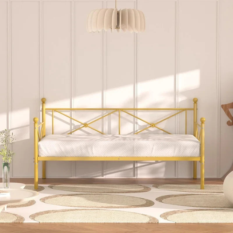 Cadre de lit de repos en métal, taille double, avec lattes en acier pour salon et chambre d'amis