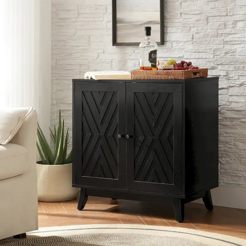 Meuble d'appoint deux portes style Mid-Century avec motif chevrons