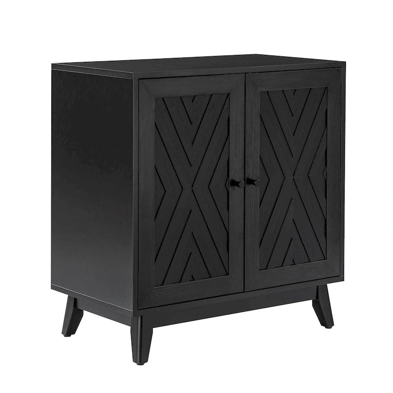 Meuble d'appoint deux portes style Mid-Century avec motif chevrons