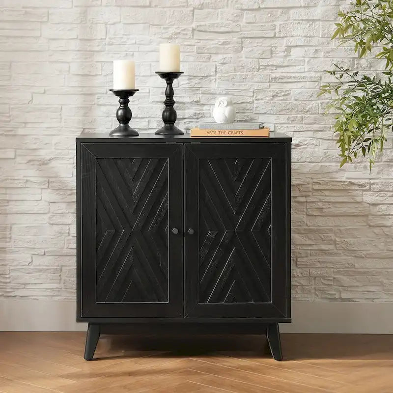 Meuble d'appoint deux portes style Mid-Century avec motif chevrons