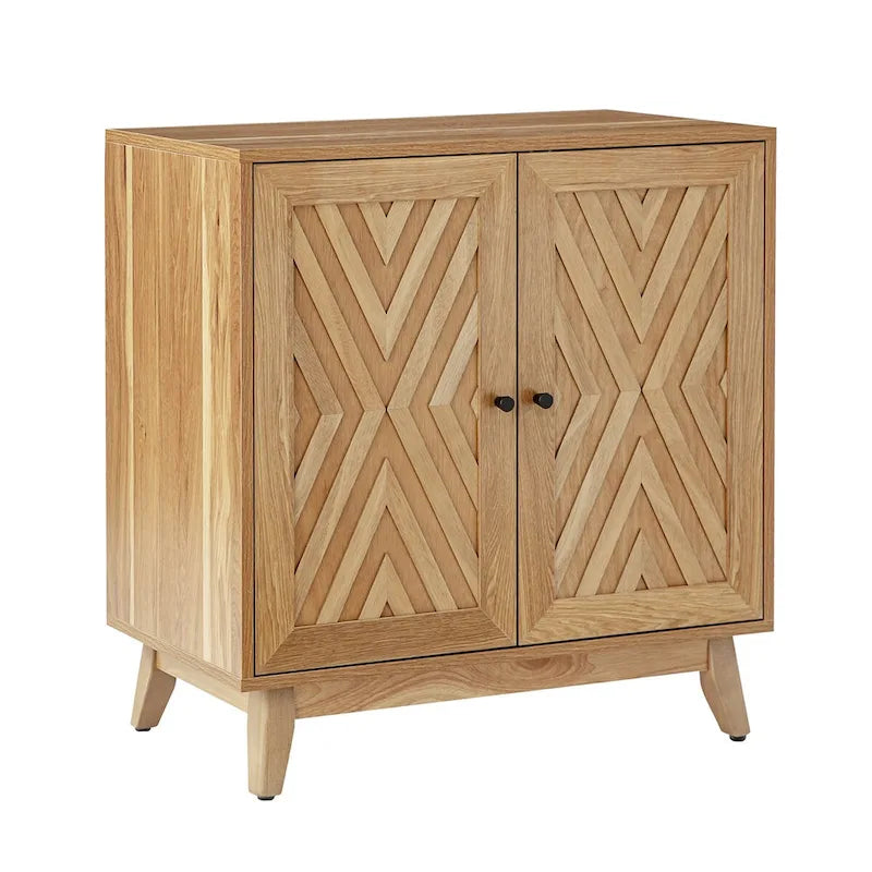 Meuble d'appoint deux portes style Mid-Century avec motif chevrons