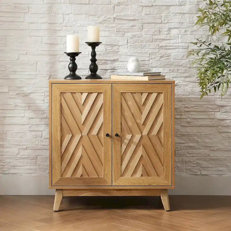 Meuble d'appoint deux portes style Mid-Century avec motif chevrons