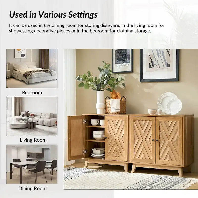 Meuble d'appoint deux portes style Mid-Century avec motif chevrons