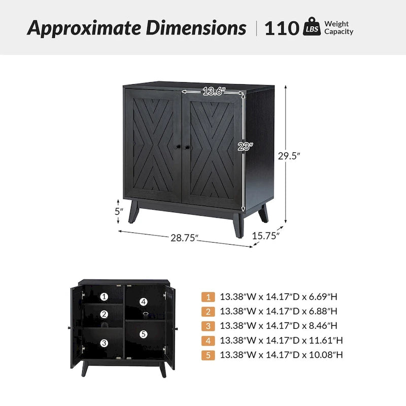 Meuble d'appoint deux portes style Mid-Century avec motif chevrons