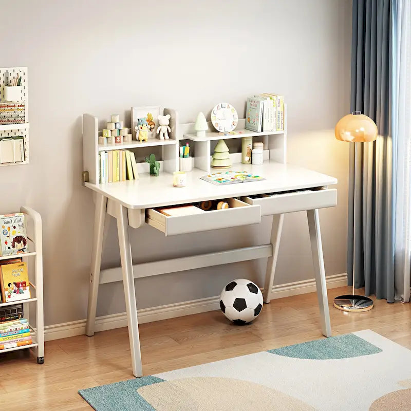Bureau d'étude en bois pour enfants avec étagère et tiroirs