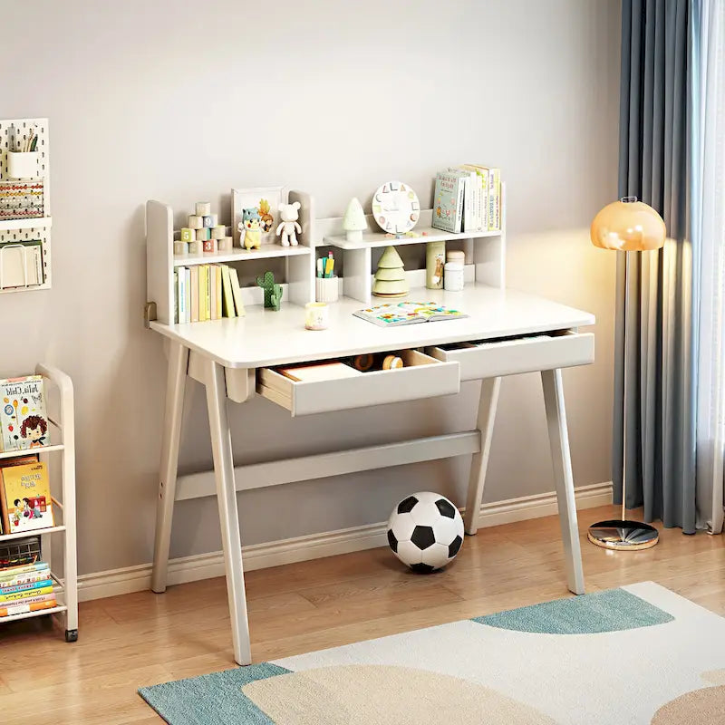 Bureau d'étude en bois pour enfants avec étagère et tiroirs