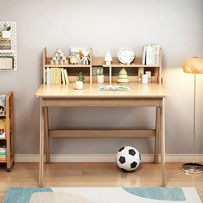 Bureau d'étude en bois pour enfants avec étagère et tiroirs
