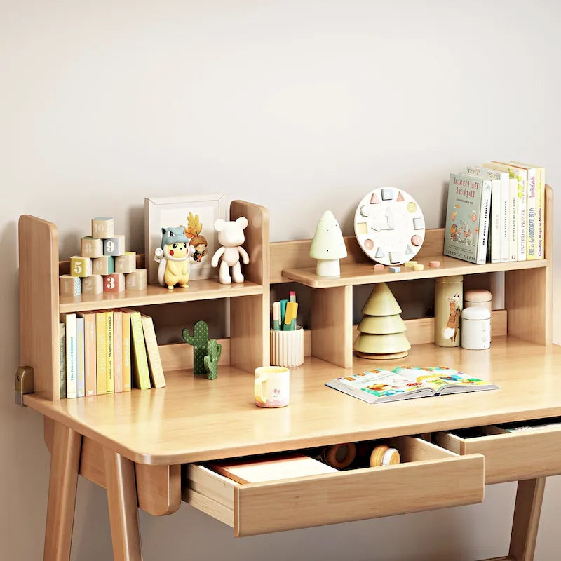 Bureau d'étude en bois pour enfants avec étagère et tiroirs