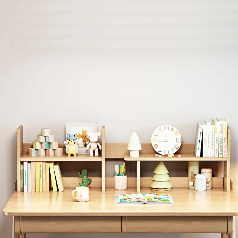 Bureau d'étude en bois pour enfants avec étagère et tiroirs