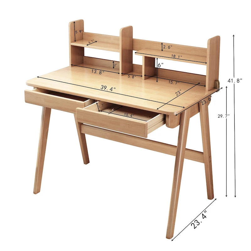 Bureau d'étude en bois pour enfants avec étagère et tiroirs