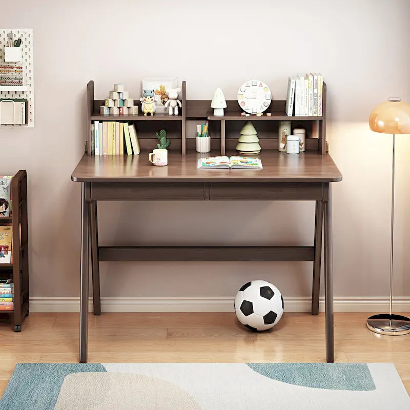 Bureau d'étude en bois pour enfants avec étagère et tiroirs
