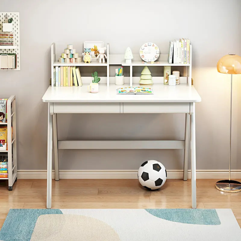 Bureau d'étude en bois pour enfants avec étagère et tiroirs