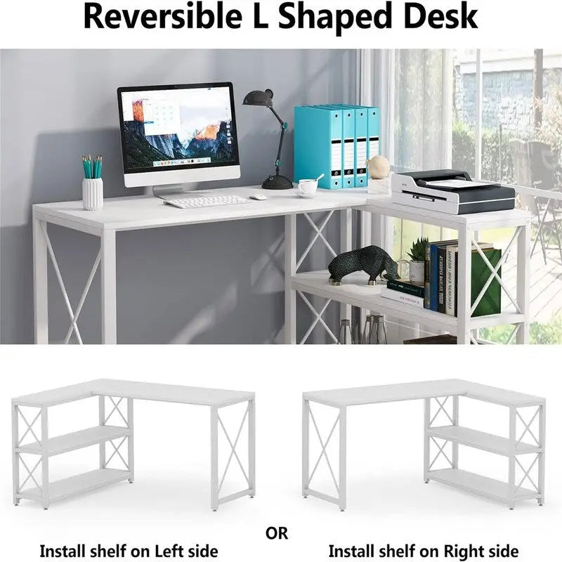 Bureau d'angle en L avec étagères de rangement