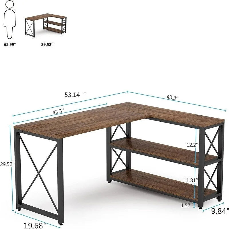 Bureau d'angle en L avec étagères de rangement