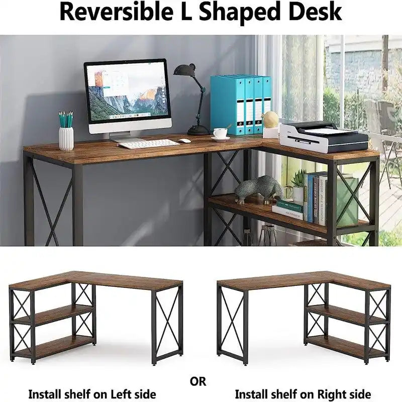 Bureau d'angle en L avec étagères de rangement