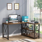 Bureau d'angle en L avec étagères de rangement