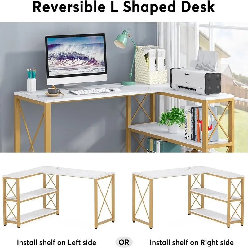 Bureau d'angle en L avec étagères de rangement