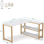 Bureau d'angle en L avec étagères de rangement