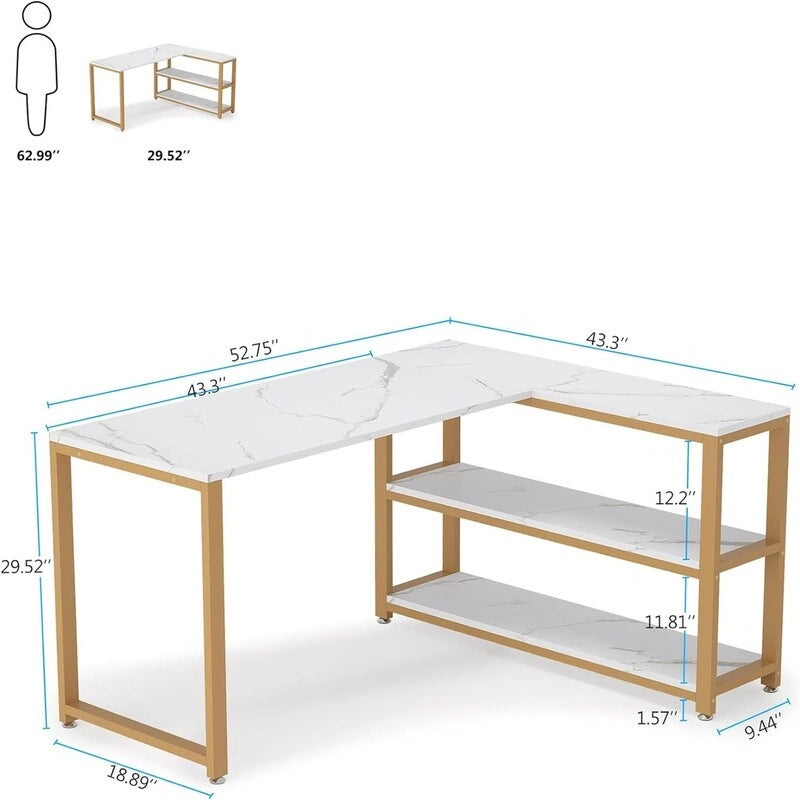 Bureau d'angle en L avec étagères de rangement