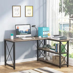 Bureau d'angle en L avec étagères de rangement
