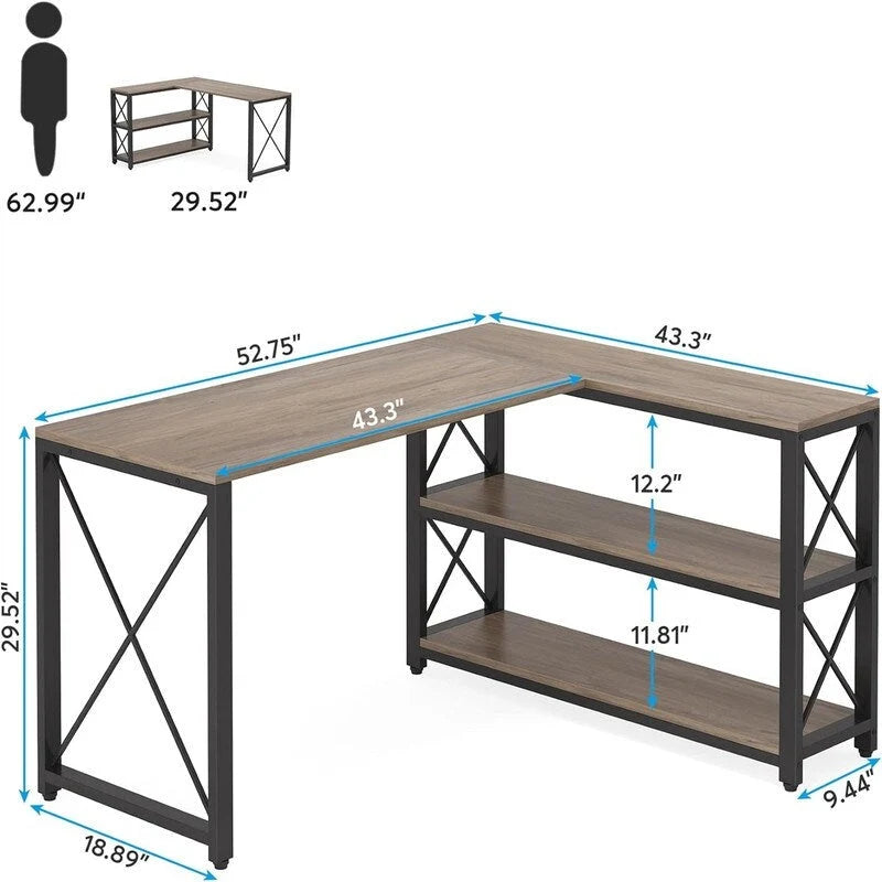 Bureau d'angle en L avec étagères de rangement